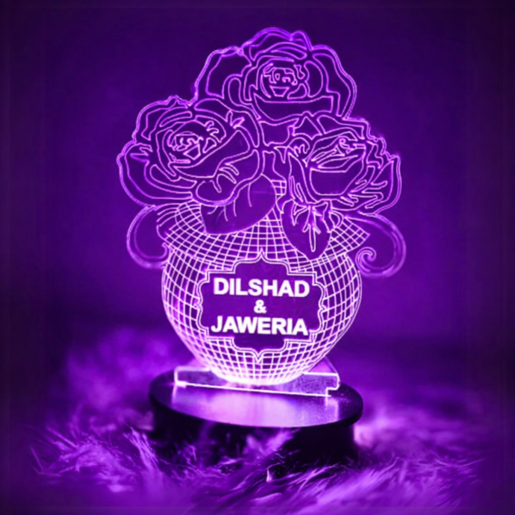 Custom 3D Rose Bouquet LED Name Lamp