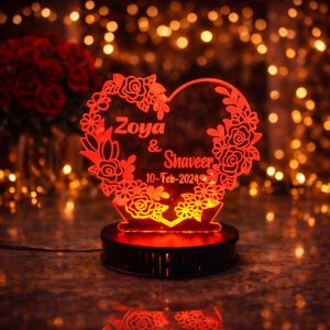 Custom Floral Heart 3D LED Name Lamp
