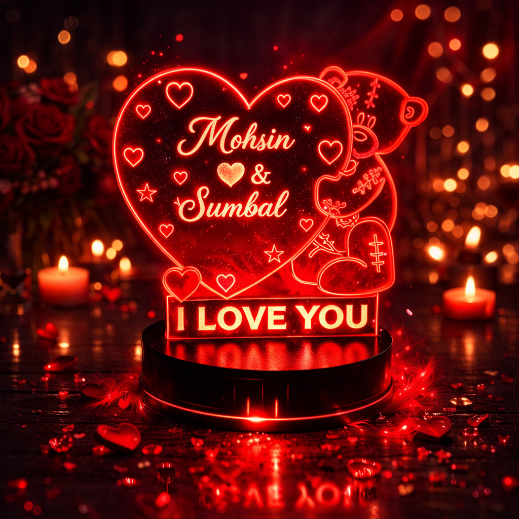 Custom Teddy Heart 3D LED Name Lamp