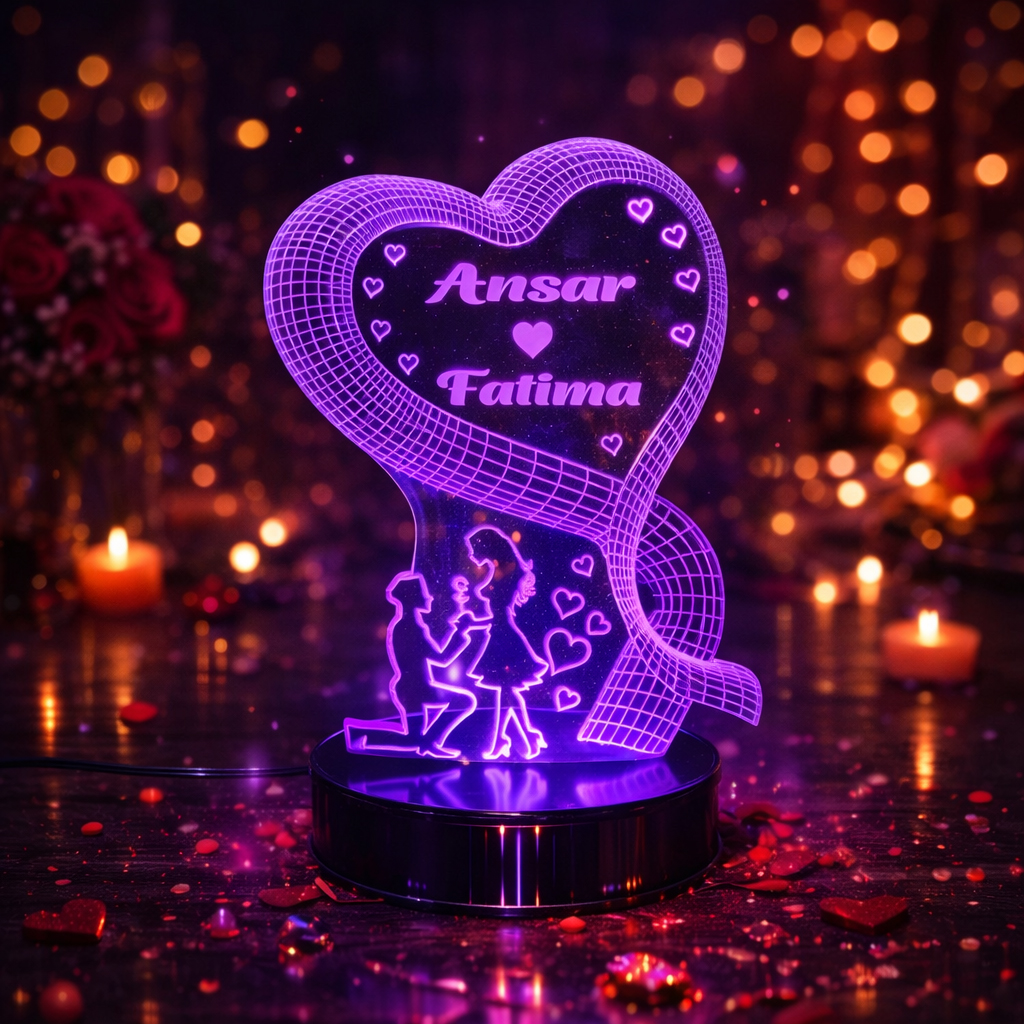 Custom Proposal Heart 3D LED Name Lamp