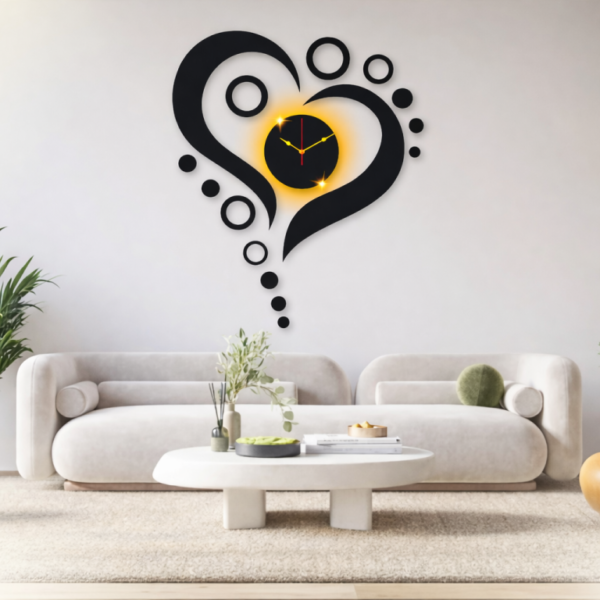 Heart Wooden Wall Clock with light