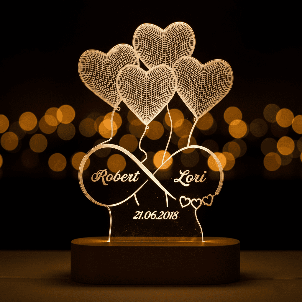4 Hearts Customized 3D illusion Lamp