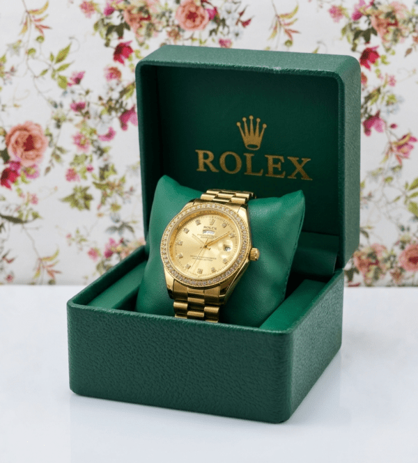 Rolex Premium Gold-Tone Watch with Stone-Set Bezel AA (Premium Box)