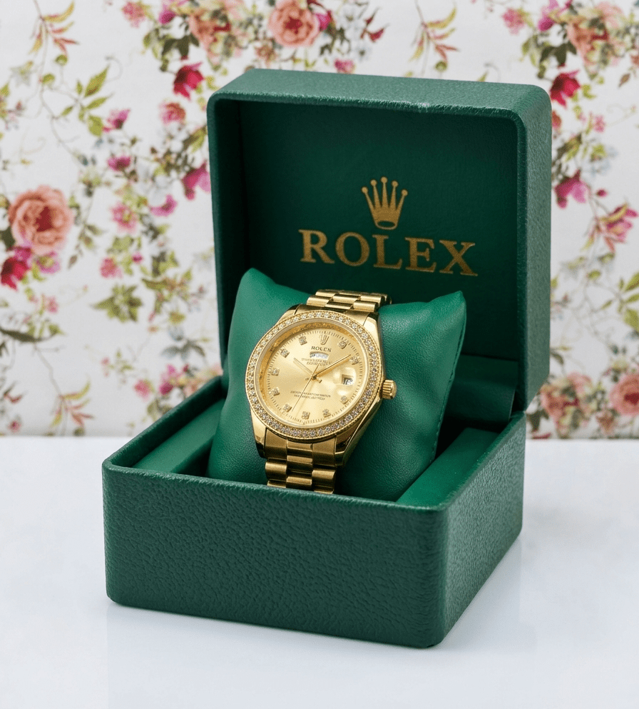 Rolex Premium Gold-Tone Watch with Stone-Set Bezel AA (Premium Box)